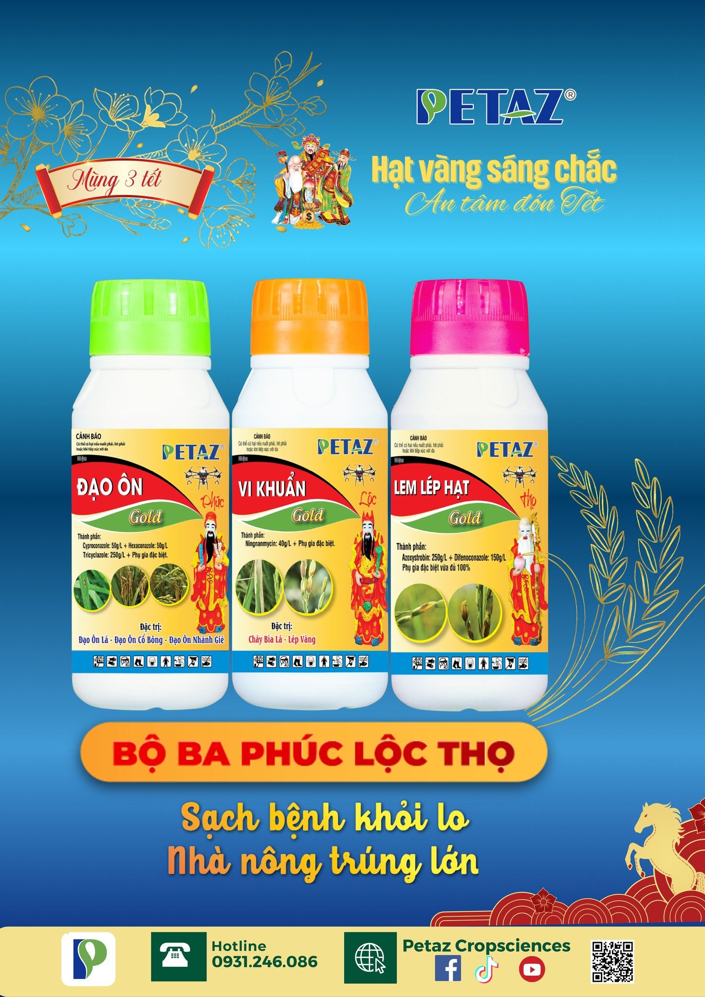 MÙNG 3 TẾT - RƯỚC PHÚC LỘC THỌ VỀ NHÀ - LÚA TRỔ TỚI ĐÂU, CHẮC ĐẾN ĐÓ!🌾 BỘ BA PHÚC – LỘC – THỌ